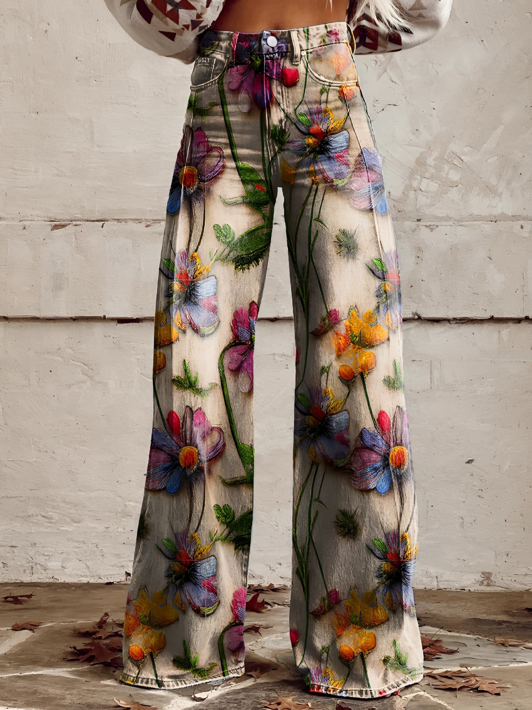 BOLD BLOOM | JEANS KWIATOWE Z WYSOKIM STANEM I SZEROKĄ NOGAWKĄ