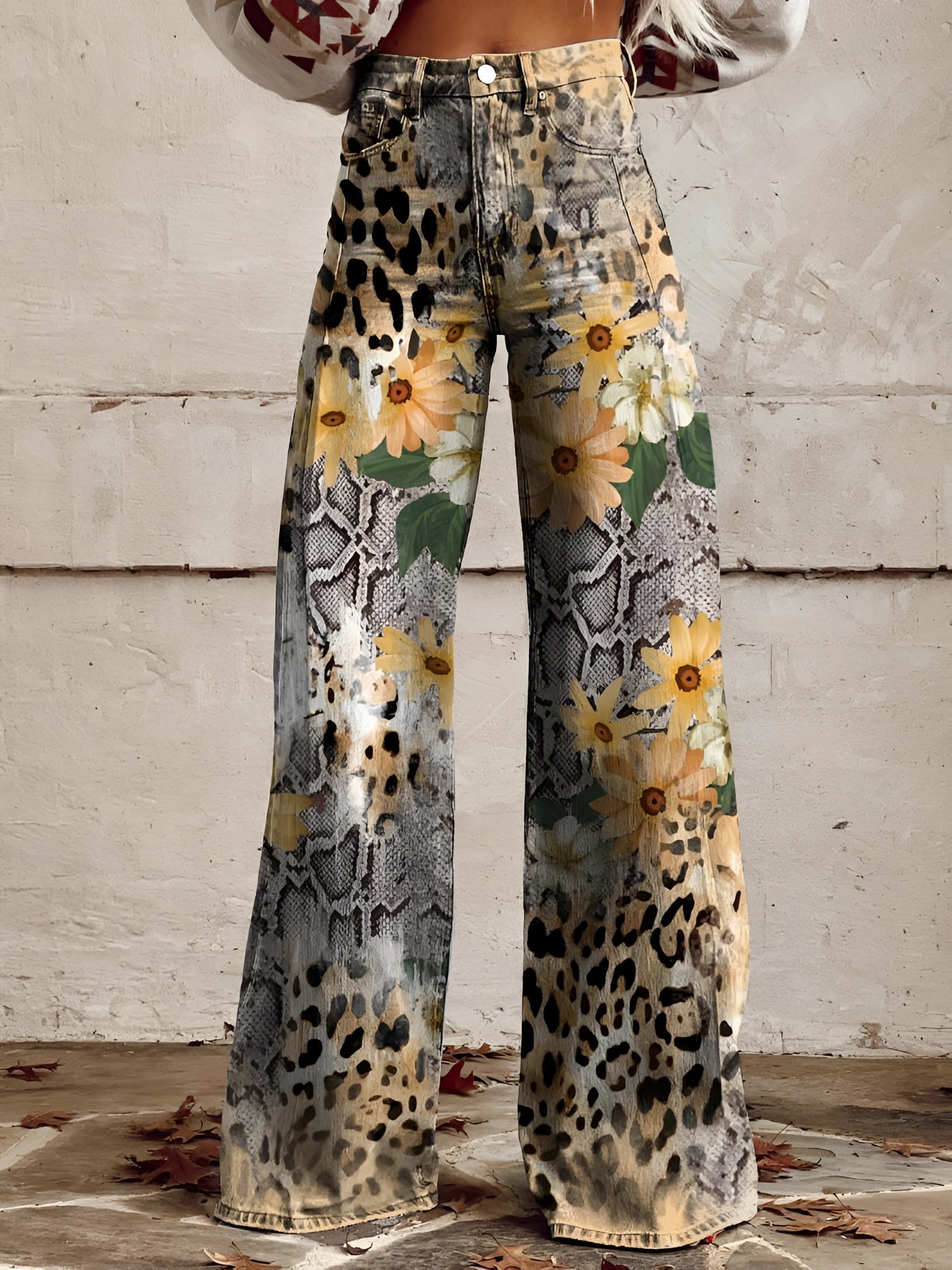 BOLD BLOOM | JEANS KWIATOWE Z WYSOKIM STANEM I SZEROKĄ NOGAWKĄ