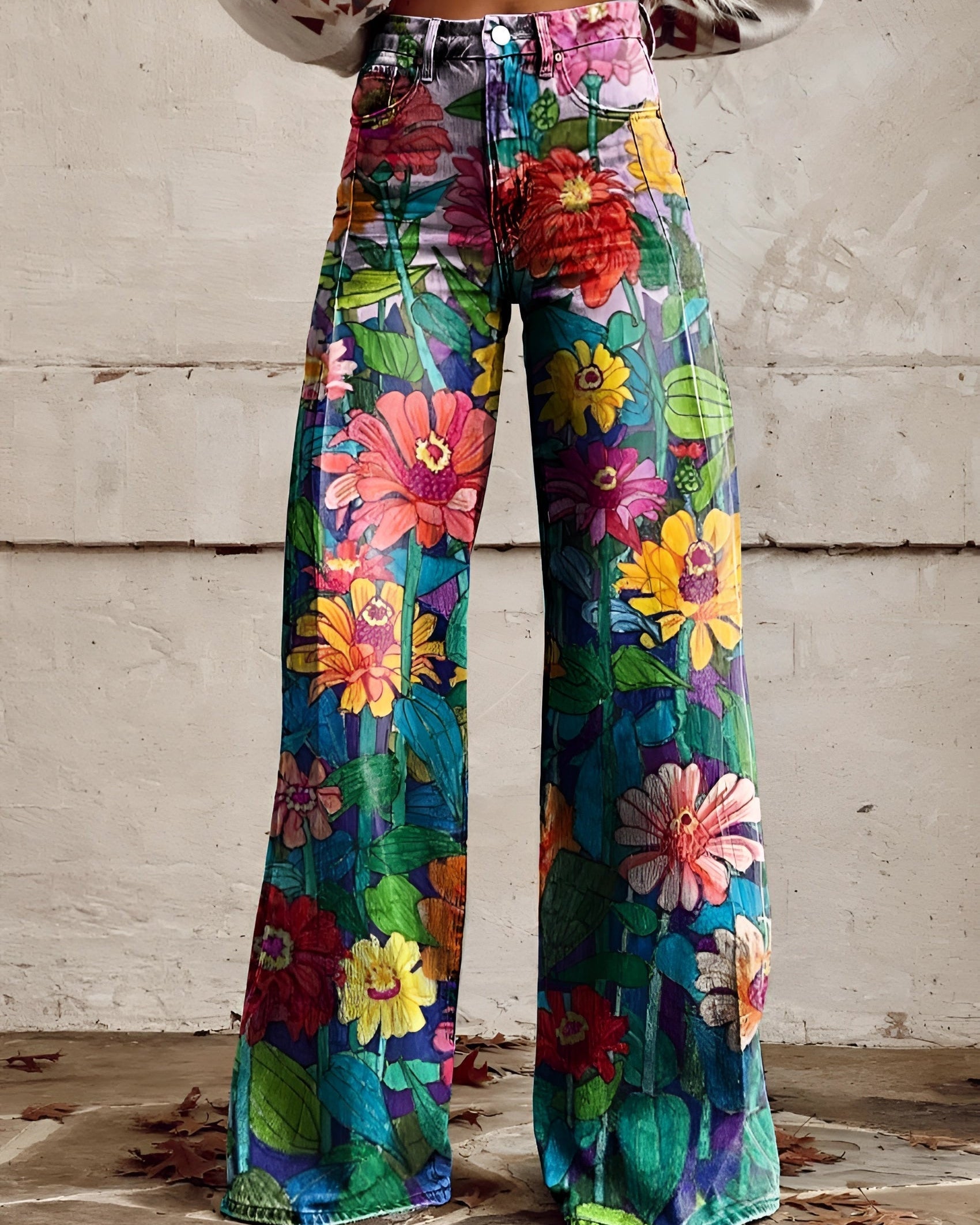 BOLD BLOOM | JEANS KWIATOWE Z WYSOKIM STANEM I SZEROKĄ NOGAWKĄ