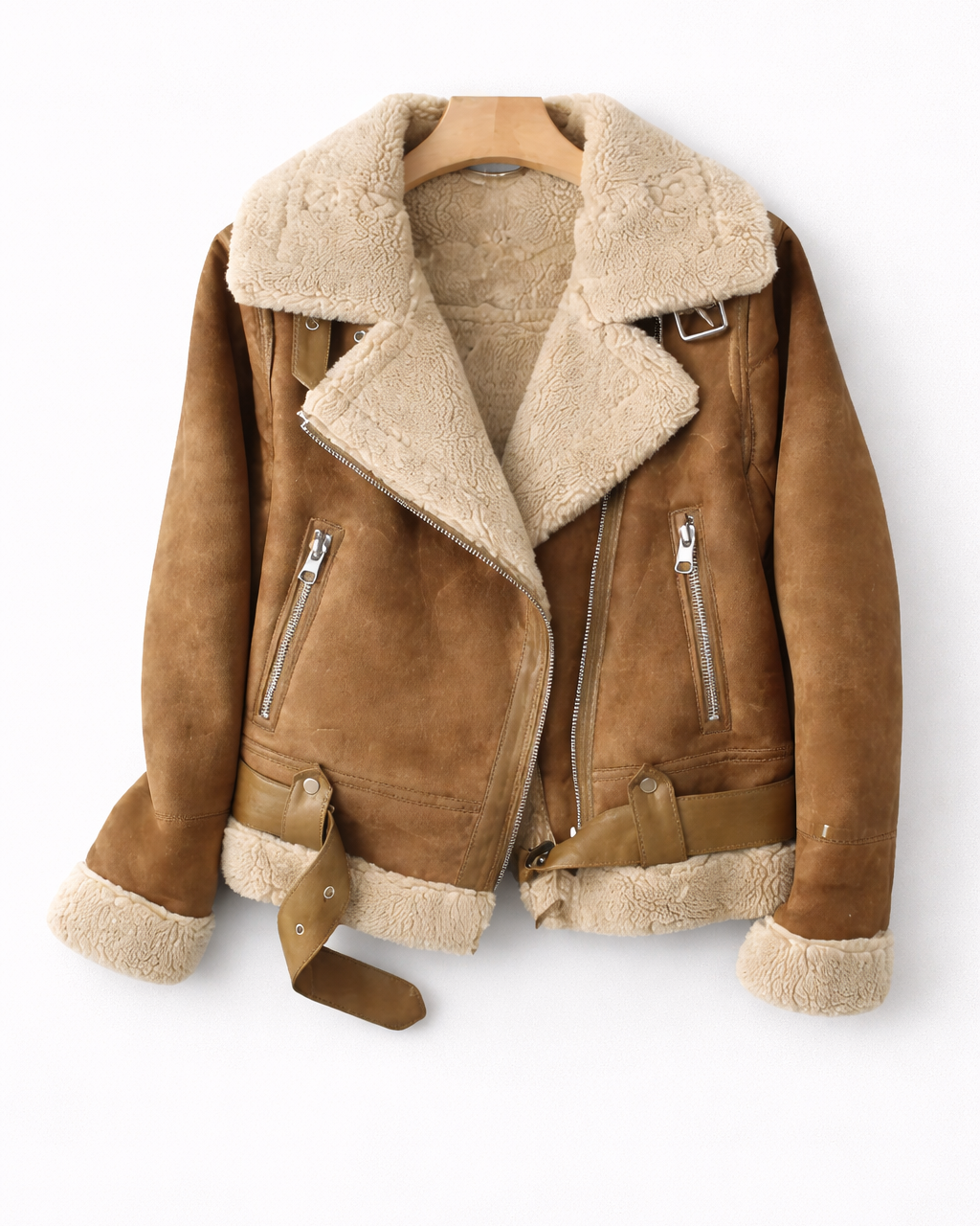 Vespera – Zamszowa kurtka aviator z ociepleniem shearling