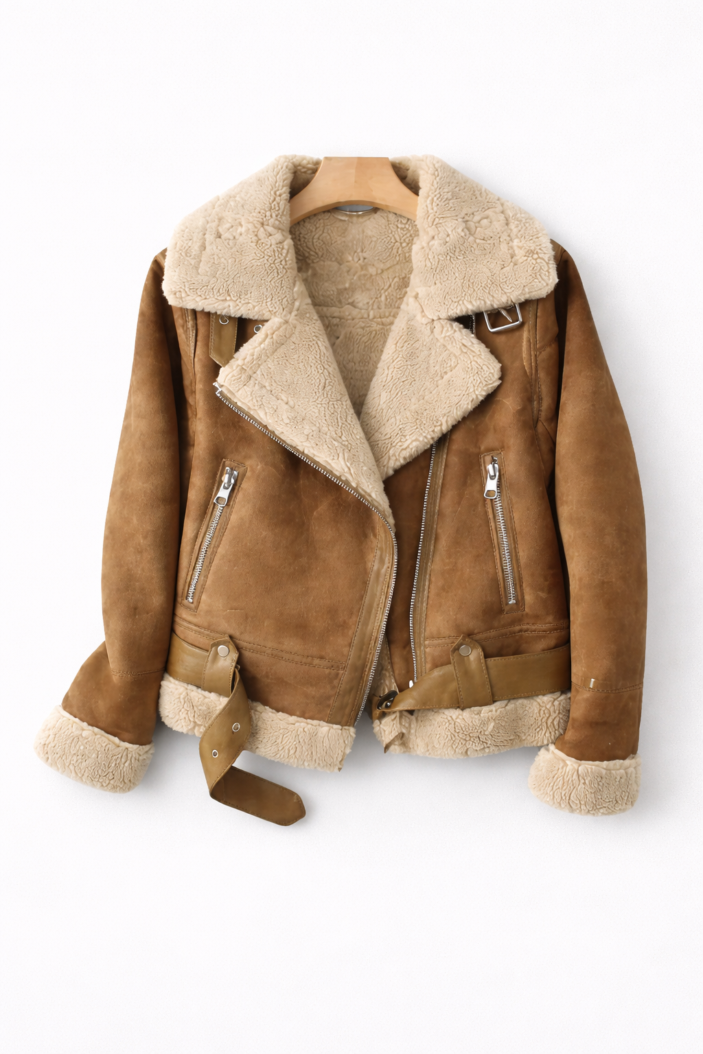 Vespera – Zamszowa kurtka aviator z ociepleniem shearling