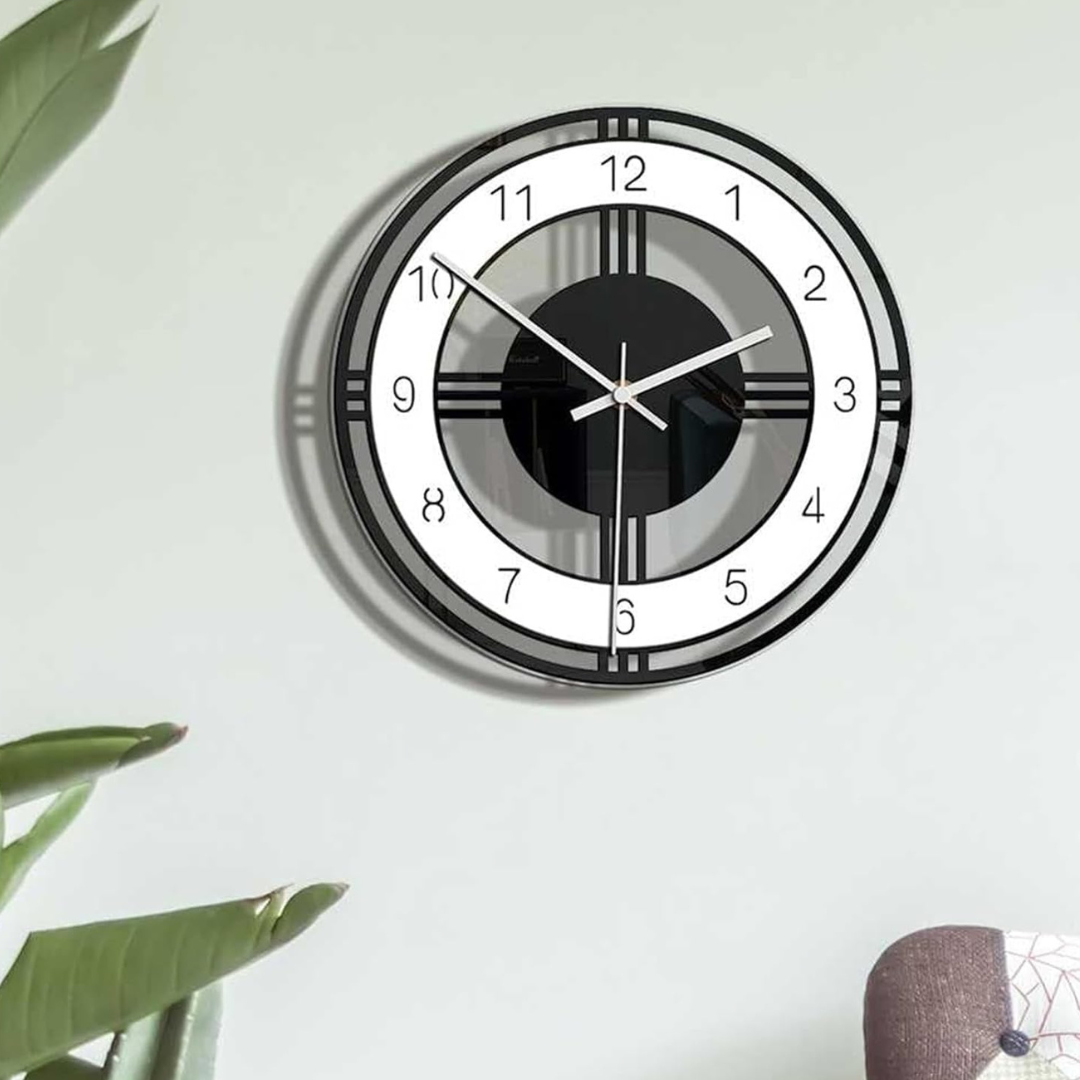 Duży Czarny Zegar Ścienny 28 cm – Nowoczesny Zegar na Ścianę do Salonu z Cichym Mechanizmem Quartz