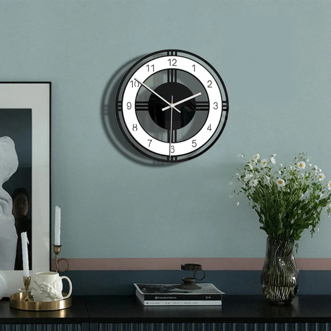 Duży Czarny Zegar Ścienny 28 cm – Nowoczesny Zegar na Ścianę do Salonu z Cichym Mechanizmem Quartz