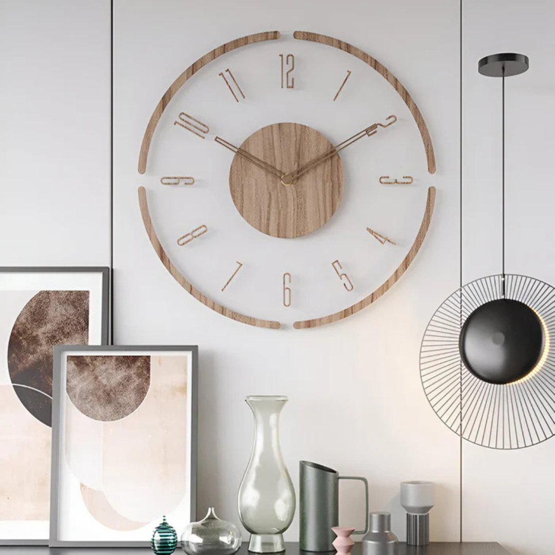 Duży Zegar Ścienny Nock z Akrylu i Drewna – Cichy Mechanizm Kwarcowy, Idealny Zegar na Ścianę do Salonu, 30 cm