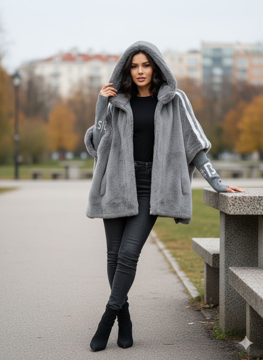 Rebeka – Płaszcz ze sztucznego futra z kapturem