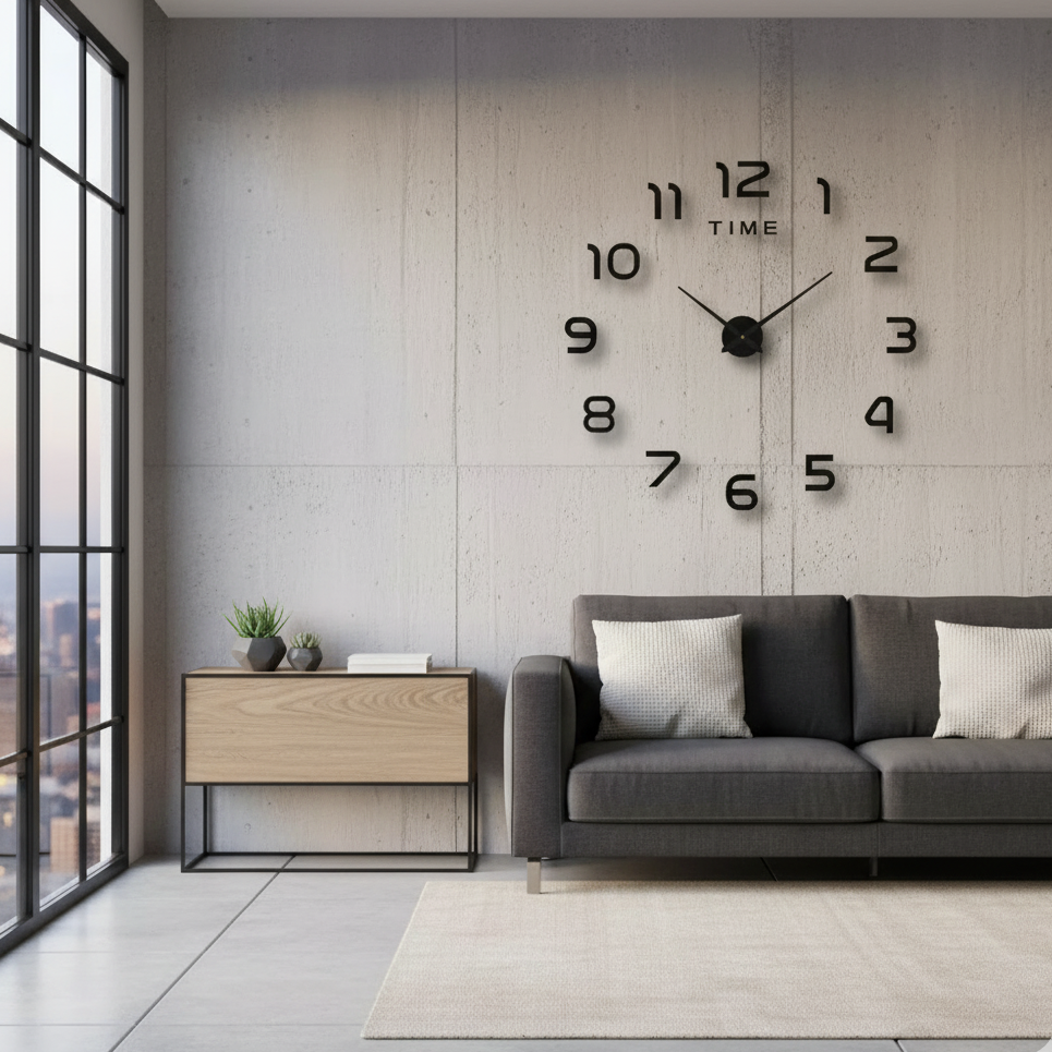 Duży Czarny Zegar Ścienny Chrona – Nowoczesny Zegar na Ścianę do Salonu, 60-90 cm