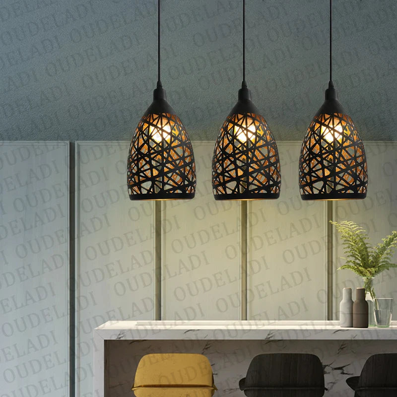 Nowoczesna lampa wisząca LED – metalowy klosz z dekoracyjnym wzorem
