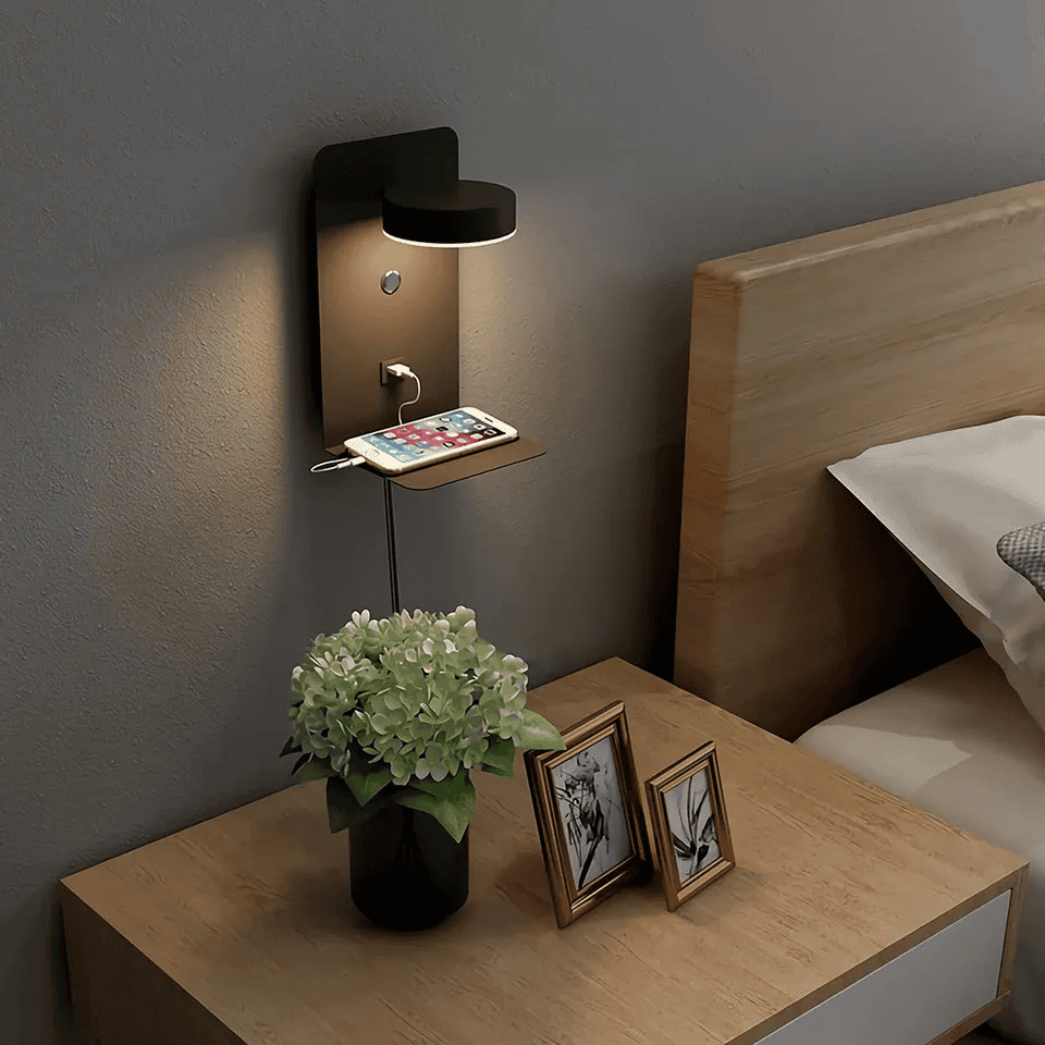 Lampka Ścienna Z Półką I Gniazdem USB