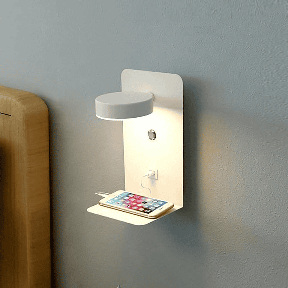 Lampka Ścienna Z Półką I Gniazdem USB