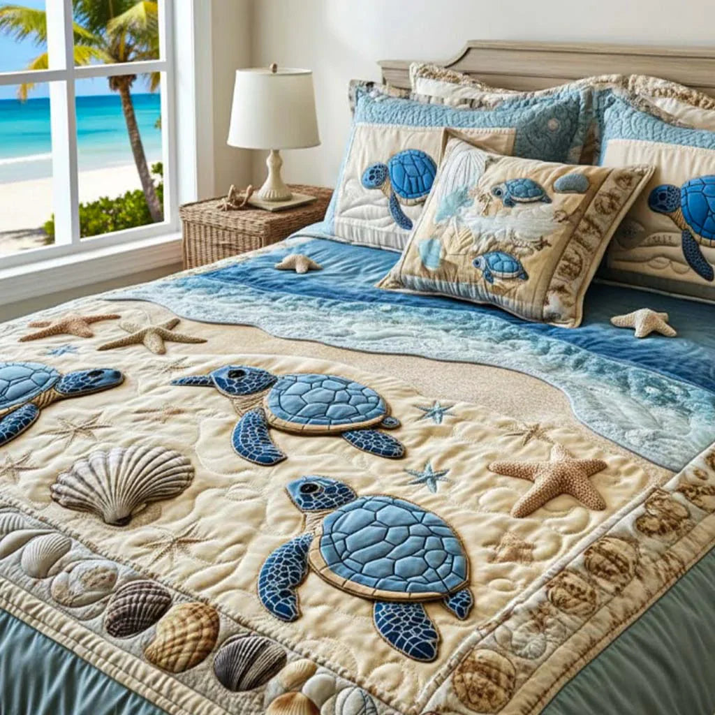 Zestaw pościeli pikowanej 3 częściowy - Fale Oceanu