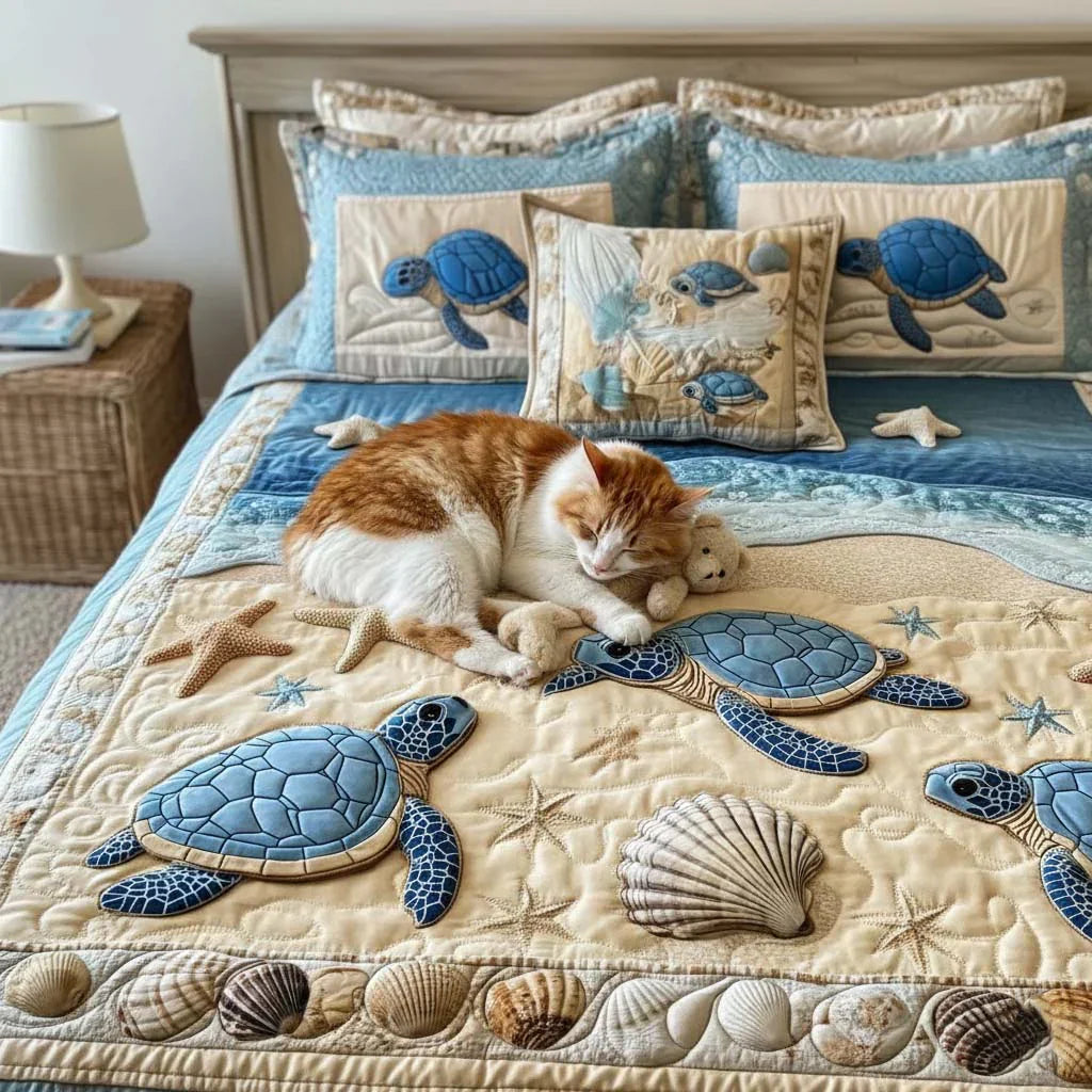 Zestaw pościeli pikowanej 3 częściowy - Fale Oceanu