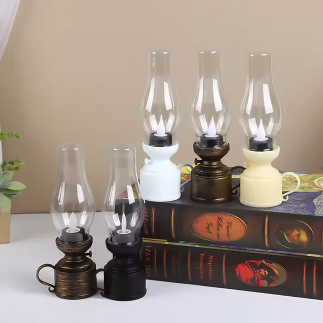 Retro Lampa Stołowa LED Stylizowana Na Lampę Oliwną Dekoracyjna