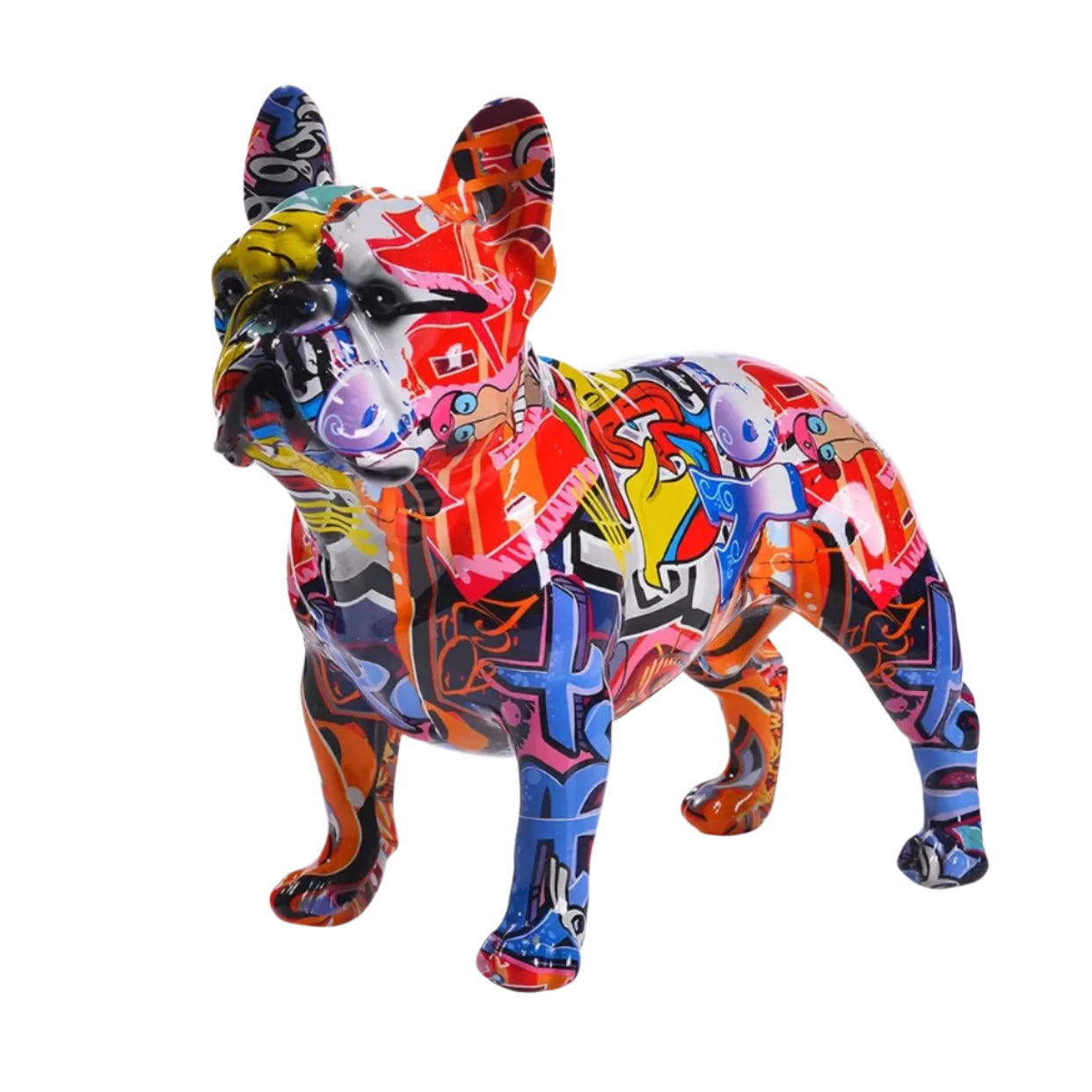 Rzeźba Graffiti Bulldog z Żywicy – Kolorowa Dekoracja do Wnętrz, Nowoczesny Styl, 17 cm x 8 cm x 15 cm