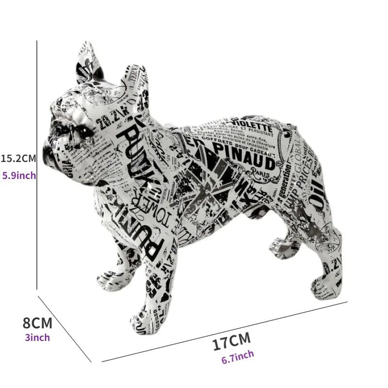 Rzeźba Graffiti Bulldog z Żywicy – Kolorowa Dekoracja do Wnętrz, Nowoczesny Styl, 17 cm x 8 cm x 15 cm
