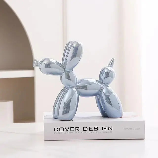 Rzeźba Psa Balonowego z Ceramiki – Zabawna Dekoracja Wnętrz, 18 cm H, Metaliczny Wystrój Wnętrz