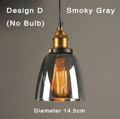 Industrialna lampa wisząca retro ze szkłem – Klosz z dymionego szkła