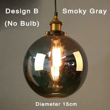 Industrialna lampa wisząca retro ze szkłem – Klosz z dymionego szkła