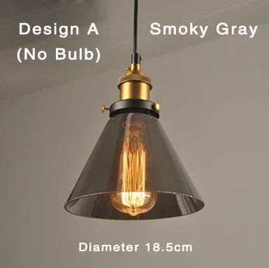 Industrialna lampa wisząca retro ze szkłem – Klosz z dymionego szkła