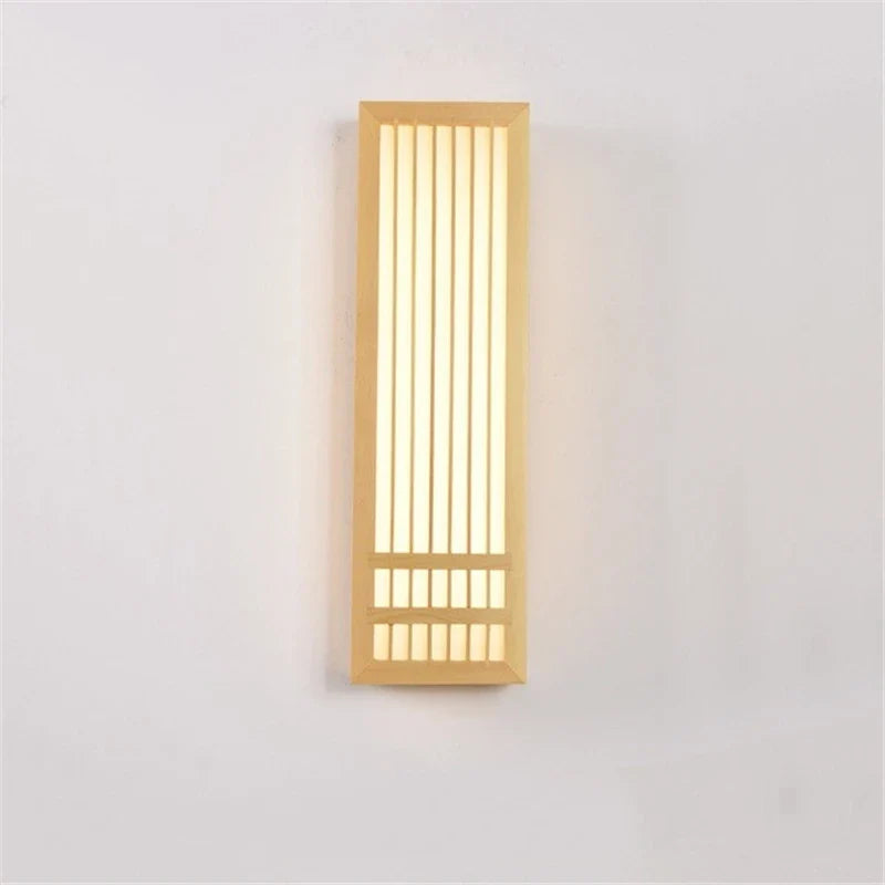Kinkiet ścienny drewniany LED – lampa w stylu japandi z dekoracyjnym panelem