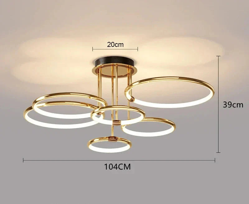 Nowoczesny żyrandol LED z pierścieniami – lampa sufitowa z geometryczną formą