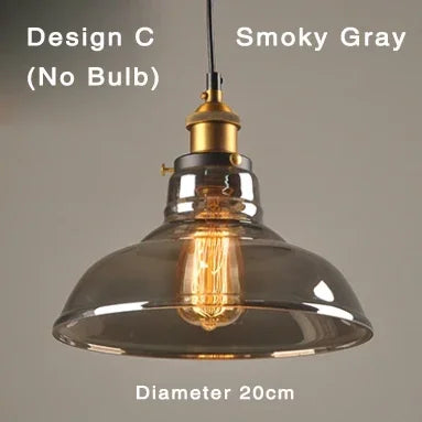 Industrialna lampa wisząca retro ze szkłem – Klosz z dymionego szkła