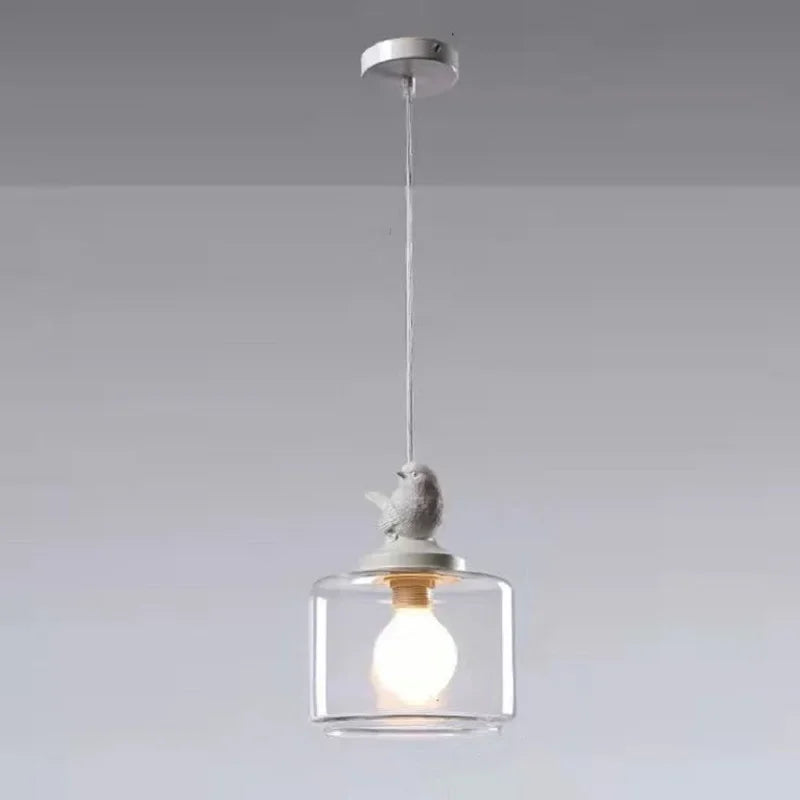Lampa Wisząca z Szklanym Kloszem i Dekoracyjnym Ptaszkiem