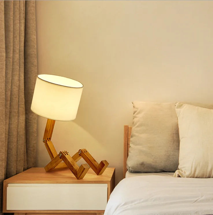 Designerska lampa stołowa drewniana – regulowana, nowoczesna forma drewniany robót