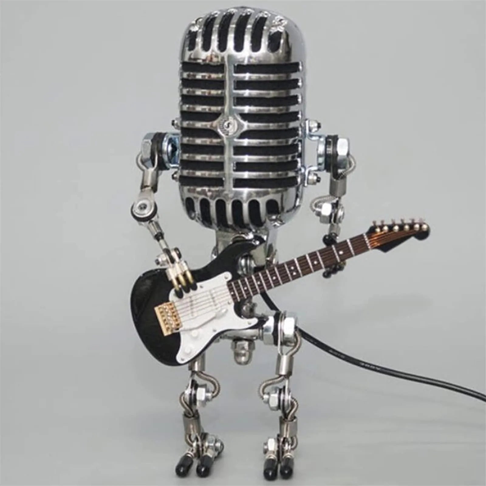 Lampa retro mikrofon z gitarą – dekoracyjna lampka LED w stylu robota muzyka