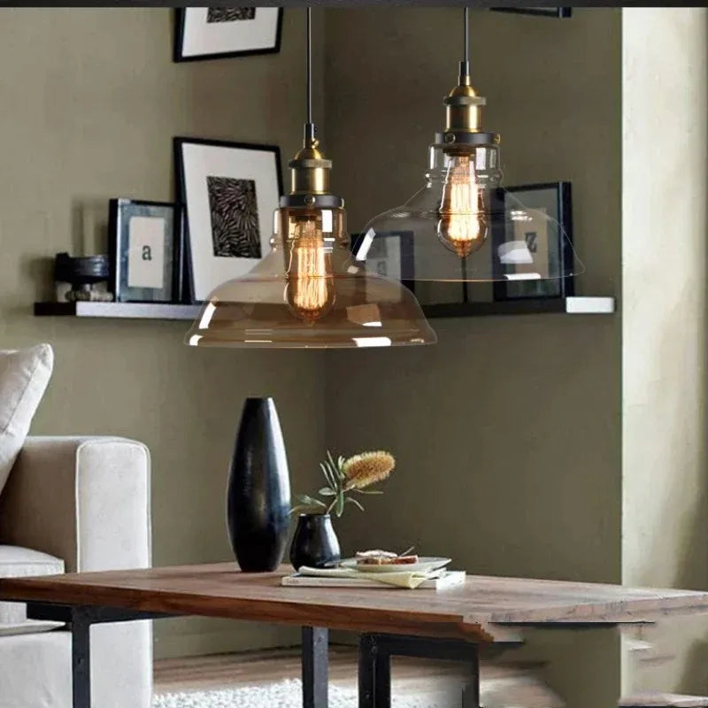 Industrialna lampa wisząca retro ze szkłem – Klosz z dymionego szkła