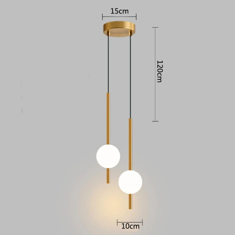 Nowoczesna złota lampa wisząca z kloszem kulistym | Minimalistyczna lampa sufitowa LED
