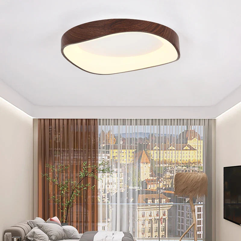 Skandynawska lampa sufitowa LED – Nowoczesna lampa natynkowa z efektem drewna