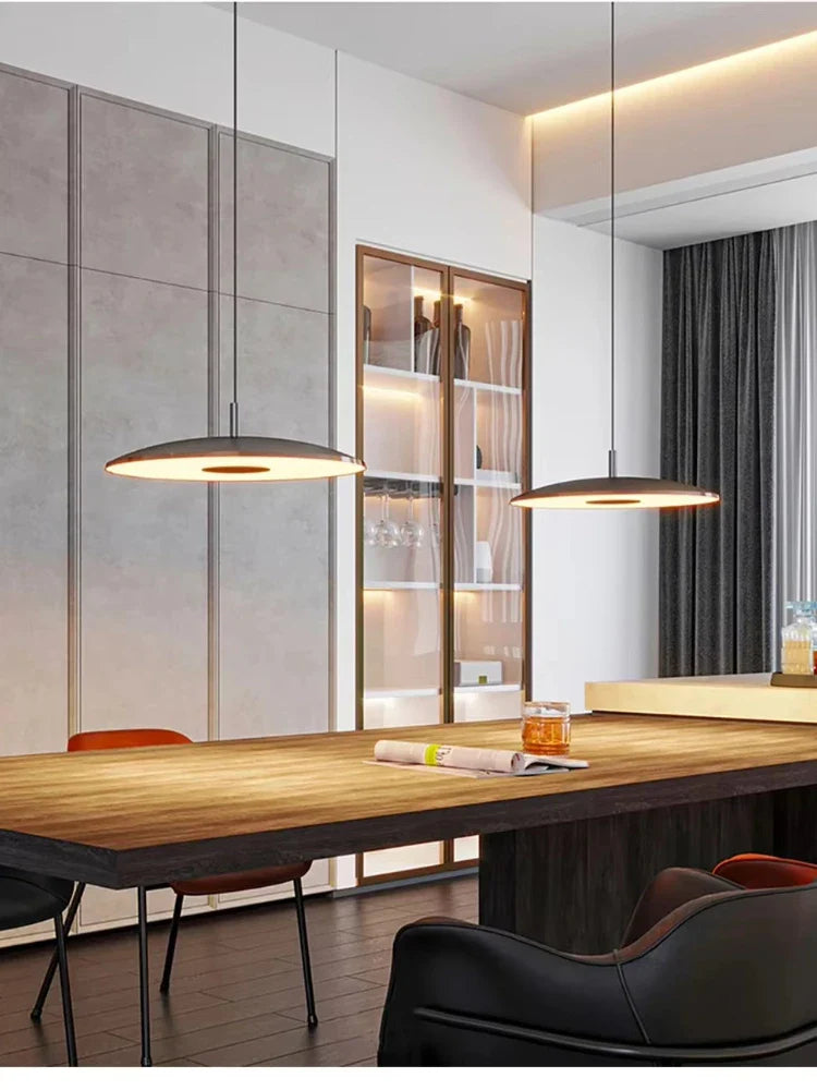 Smukła metalowa lampa wisząca LED – Nowoczesna lampa sufitowa w kształcie talerza
