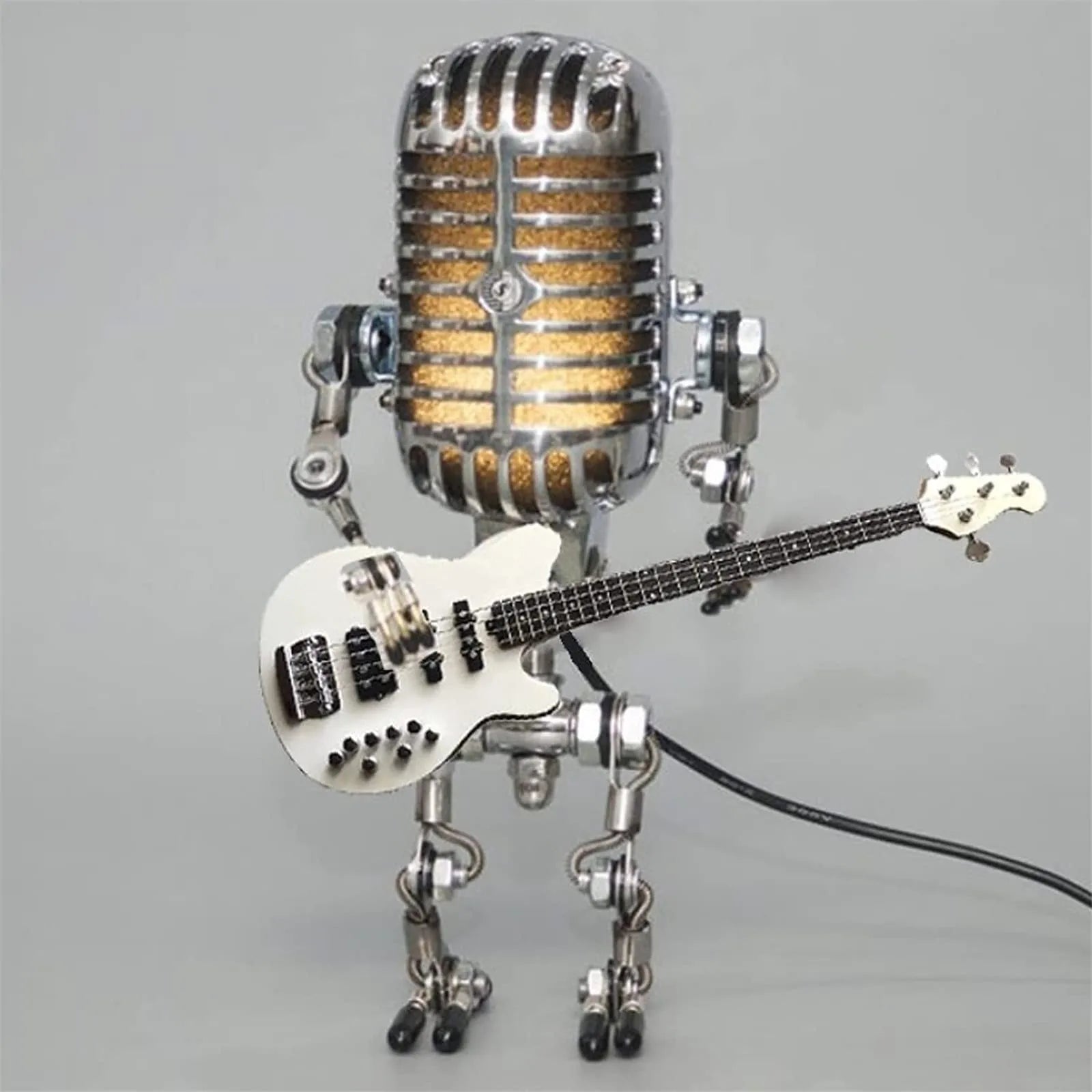 Lampa retro mikrofon z gitarą – dekoracyjna lampka LED w stylu robota muzyka