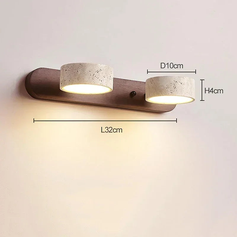 Nowoczesna lampa ścienna LED z obrotowymi kloszami z kamienia i drewnianą bazą