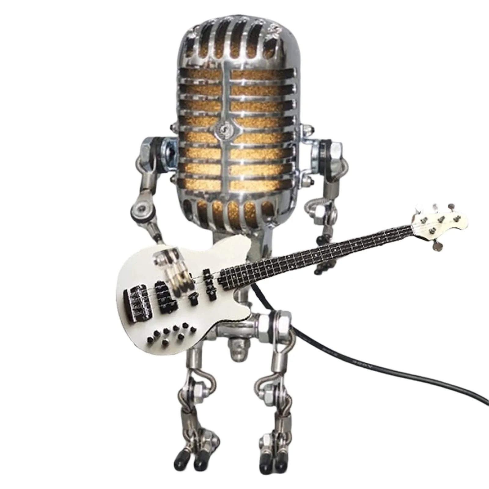 Lampa retro mikrofon z gitarą – dekoracyjna lampka LED w stylu robota muzyka