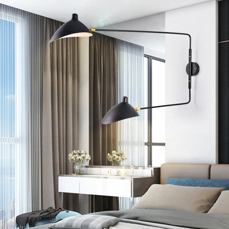 Designerska lampa ścienna z podwójnym ramieniem – regulowana lampa kinkietowa do salonu, biura lub sypialni
