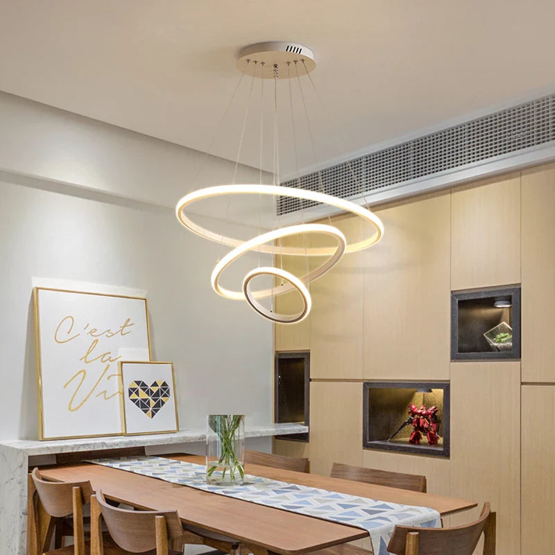 Designerska lampa wisząca LED żyrandol – nowoczesna forma pierścieni 3D