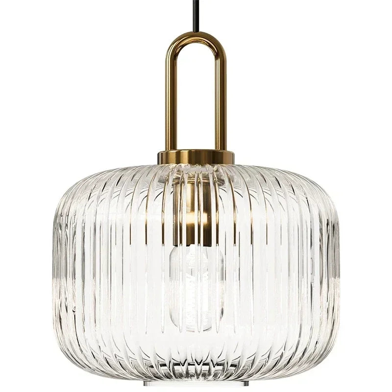Nowoczesna lampa wisząca szklana z ryflowanym kloszem