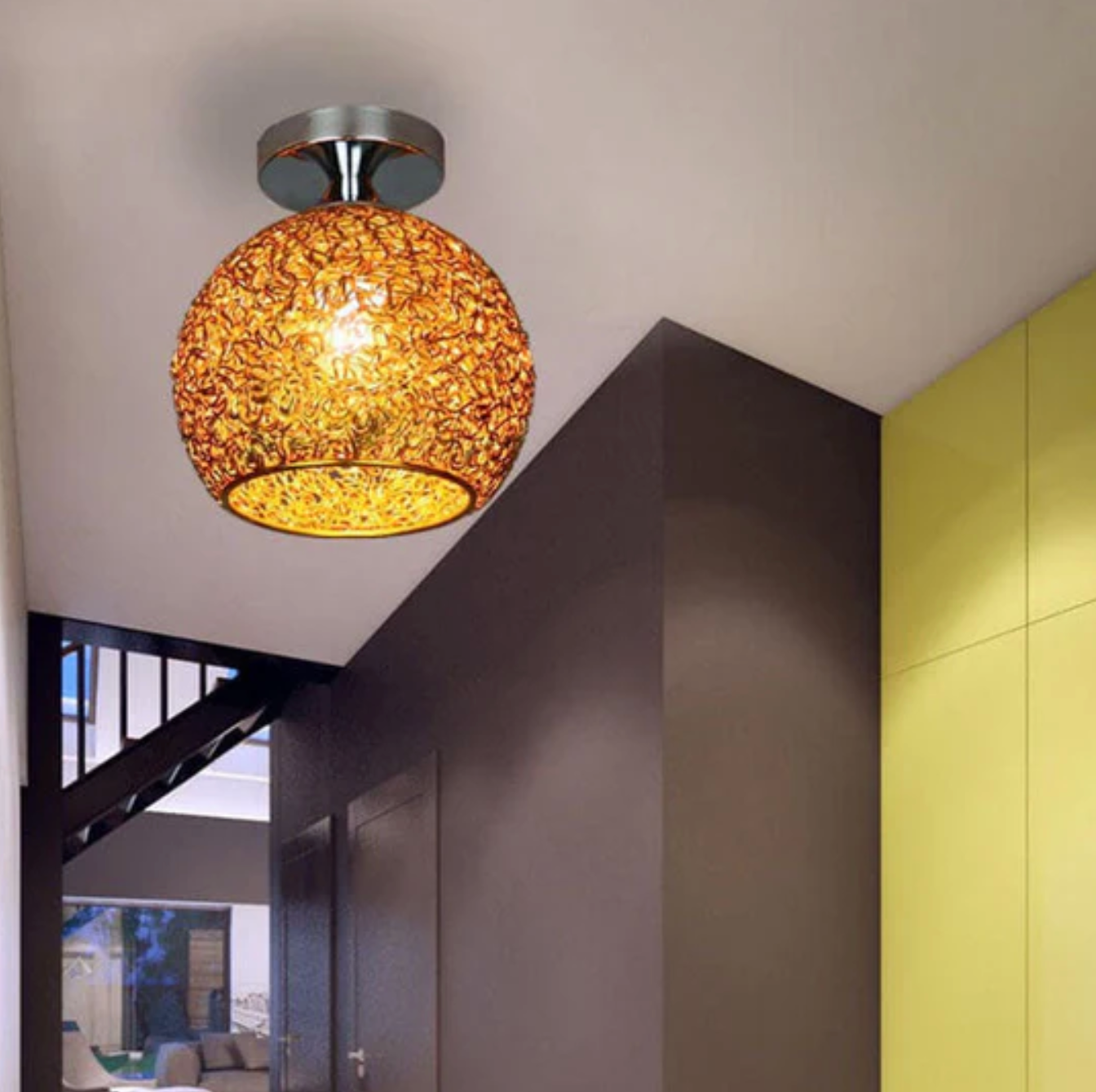 Lampa sufitowa kule dekoracyjna – plafon z ażurowym kloszem metalowym