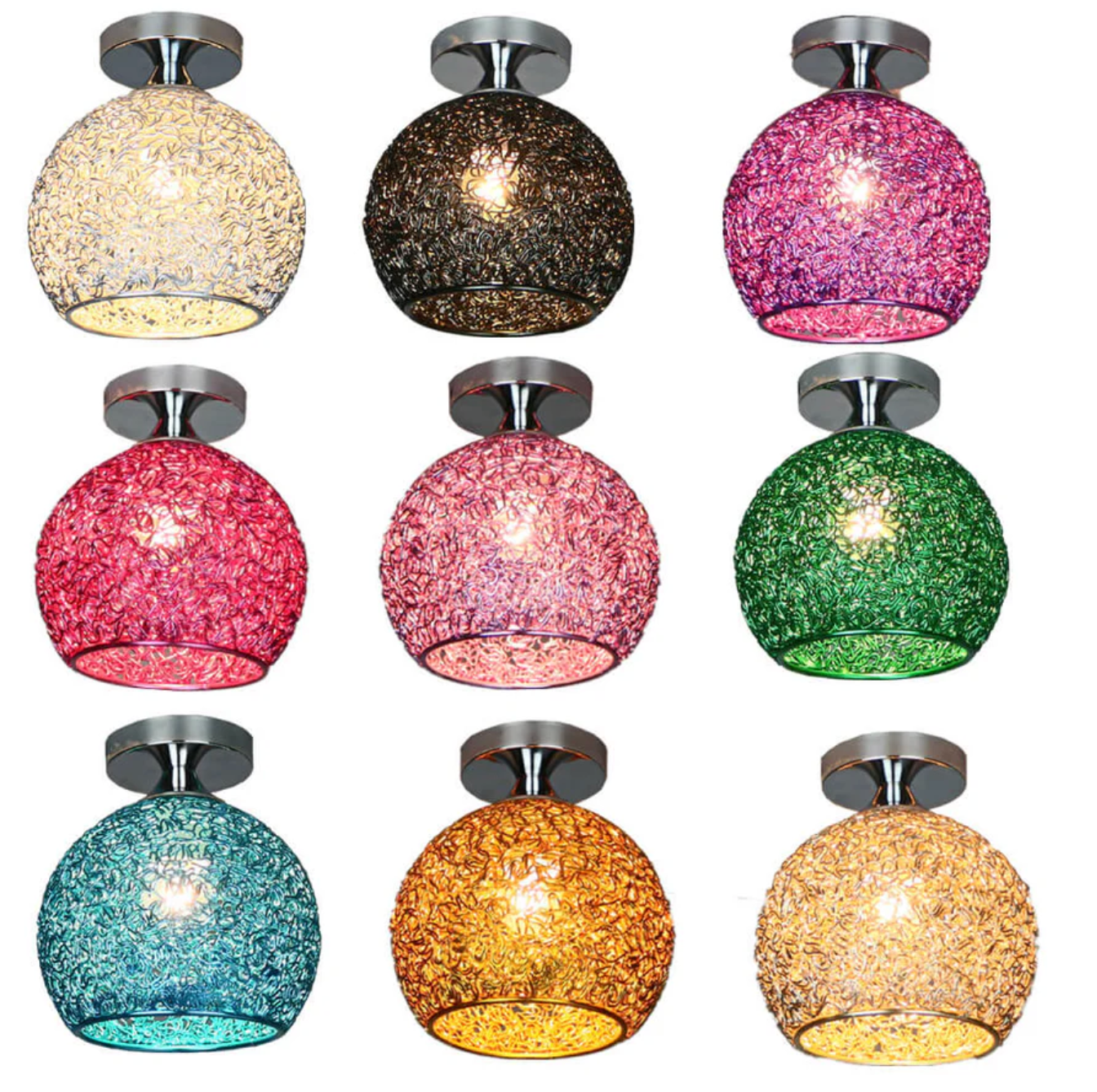 Lampa sufitowa kule dekoracyjna – plafon z ażurowym kloszem metalowym