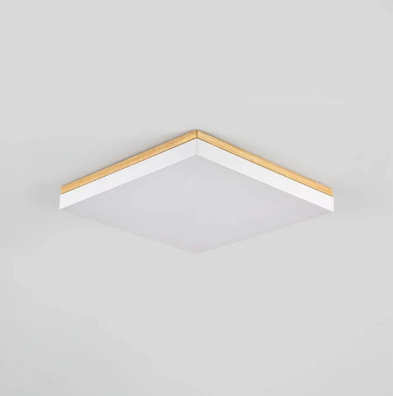 Nowoczesna lampa sufitowa LED – kwadratowy plafon z drewnianą ramką