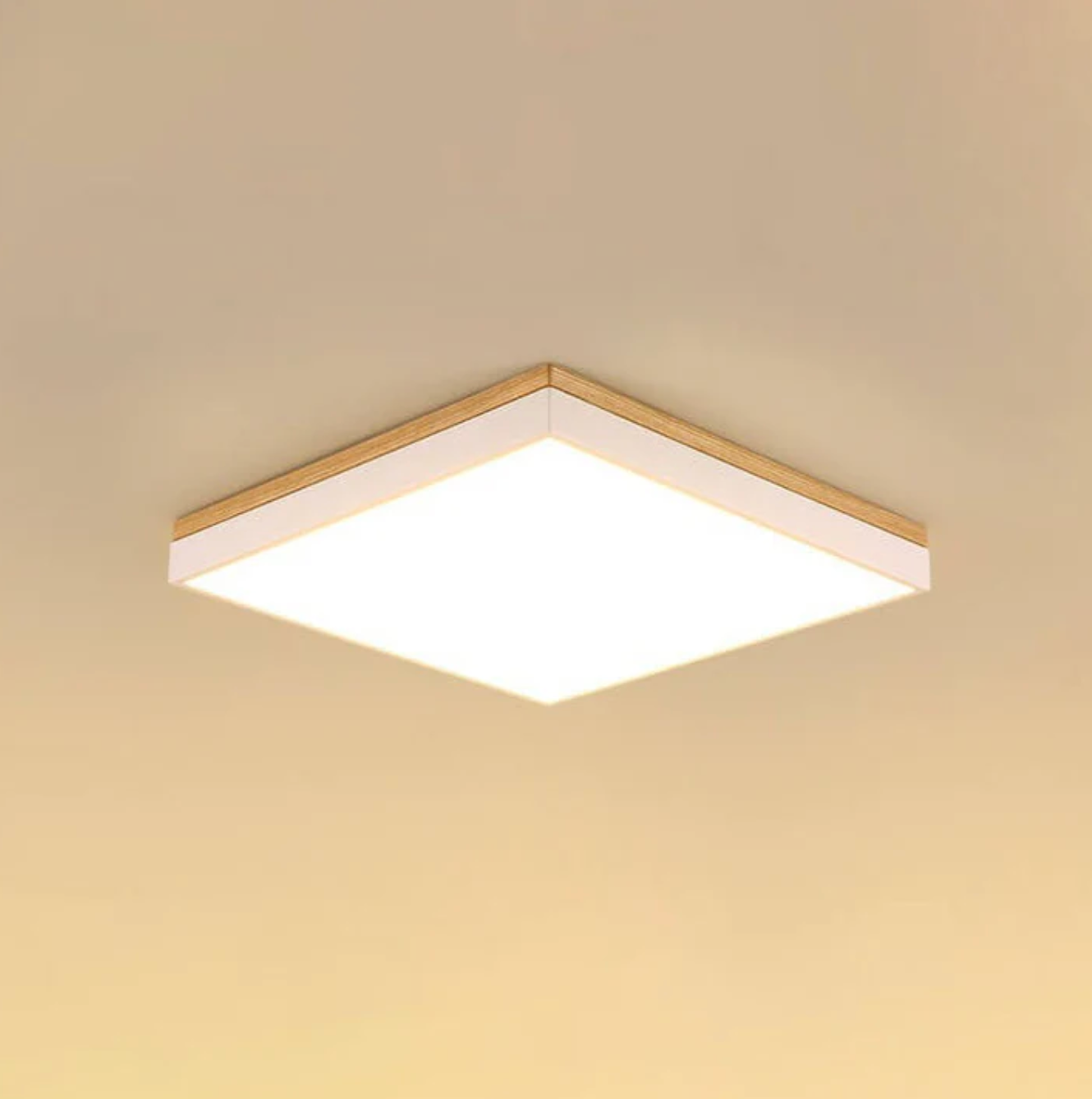 Nowoczesna lampa sufitowa LED – kwadratowy plafon z drewnianą ramką