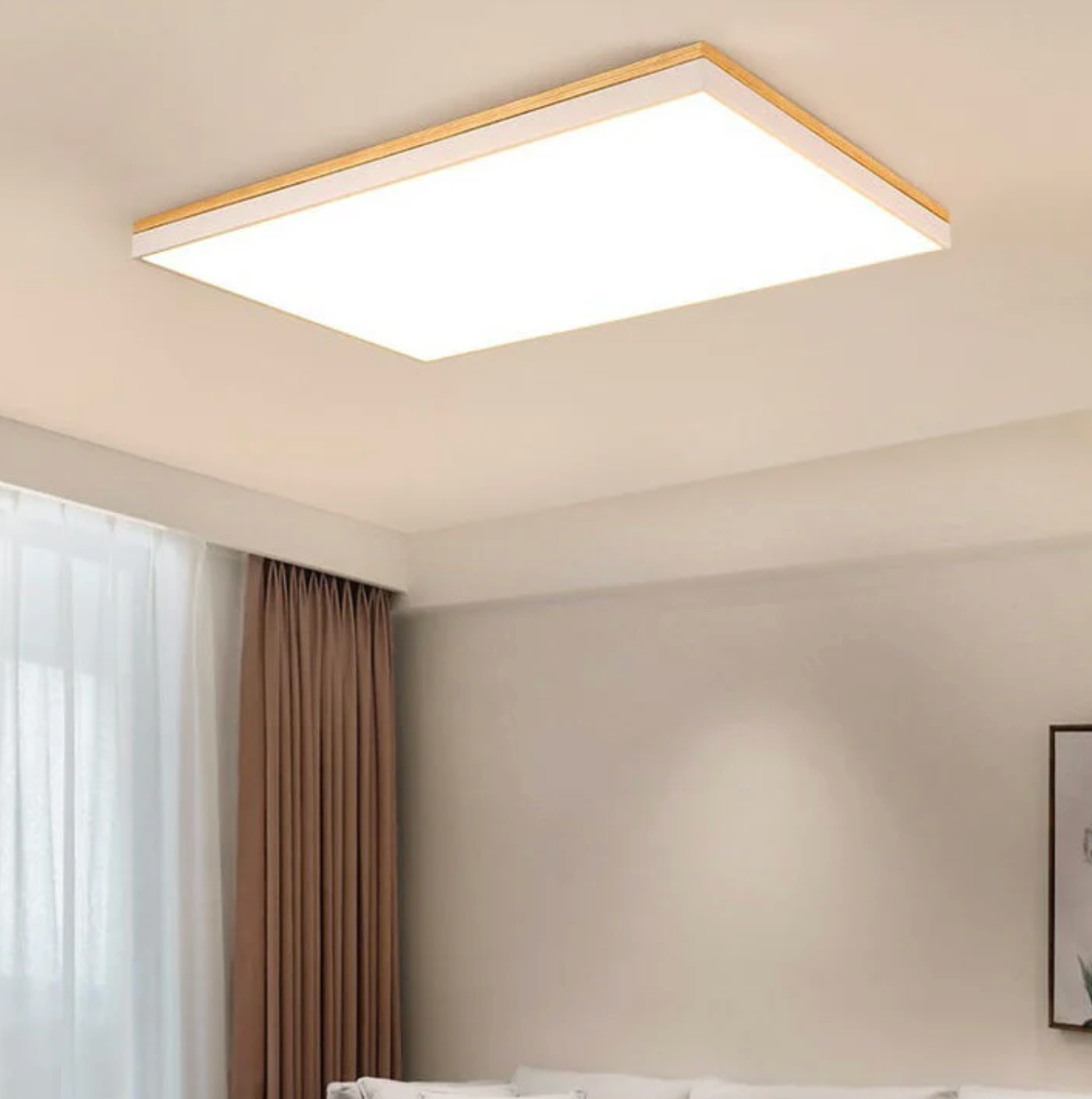 Nowoczesna lampa sufitowa LED – kwadratowy plafon z drewnianą ramką