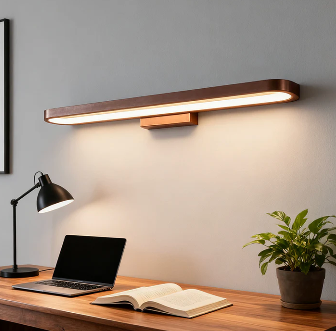 Nowoczesny kinkiet LED nad biurko – minimalistyczna lampa ścienna listwowa
