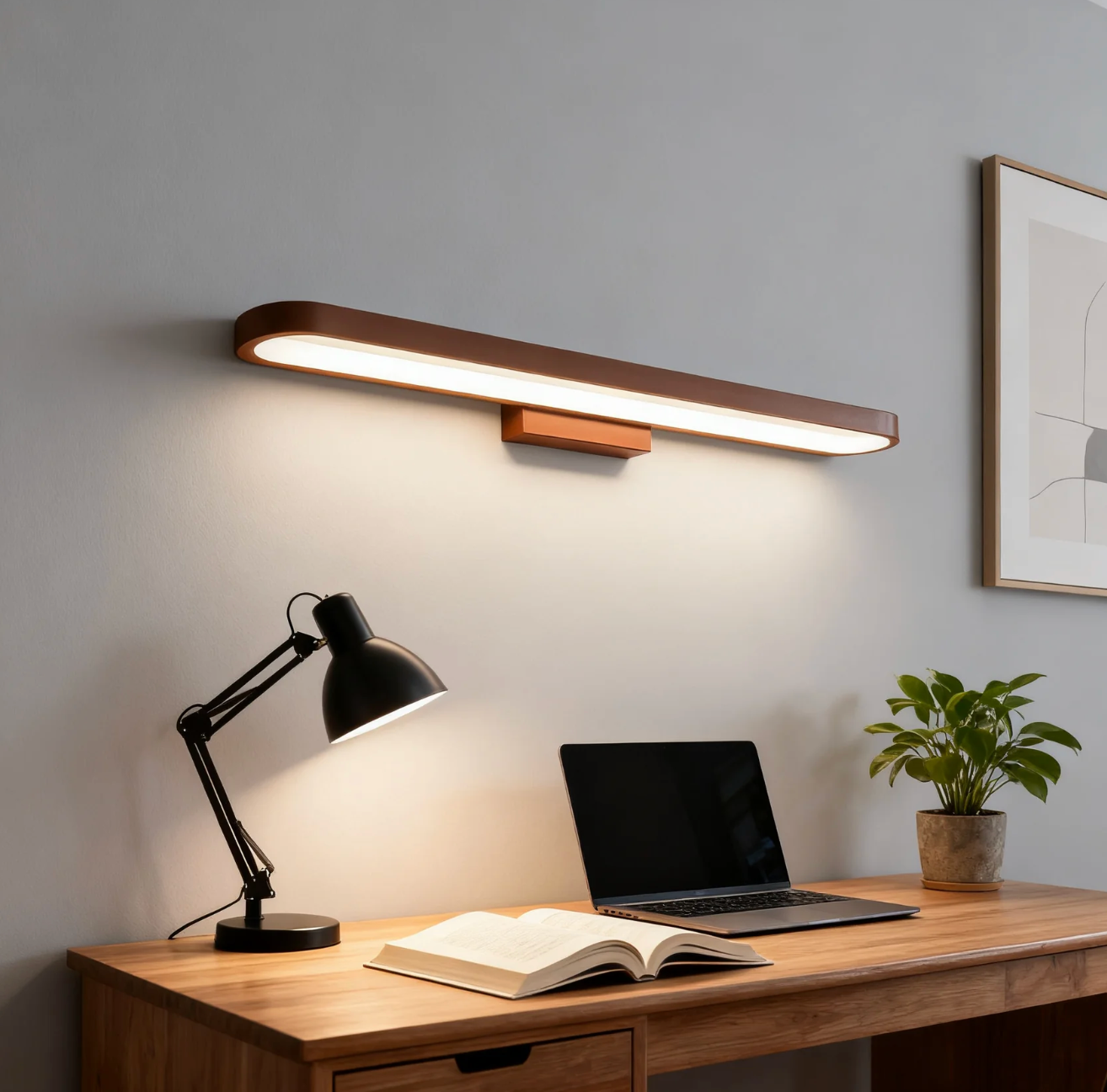 Nowoczesny kinkiet LED nad biurko – minimalistyczna lampa ścienna listwowa