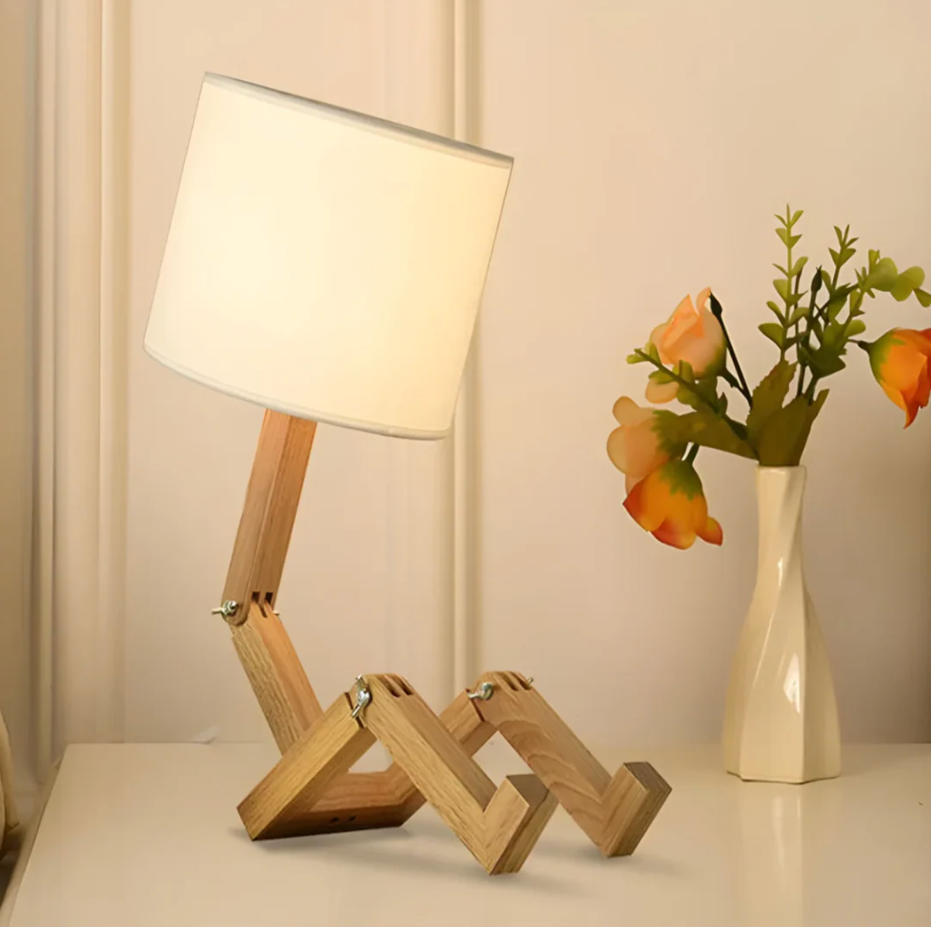 Designerska lampa stołowa drewniana – regulowana, nowoczesna forma drewniany robót