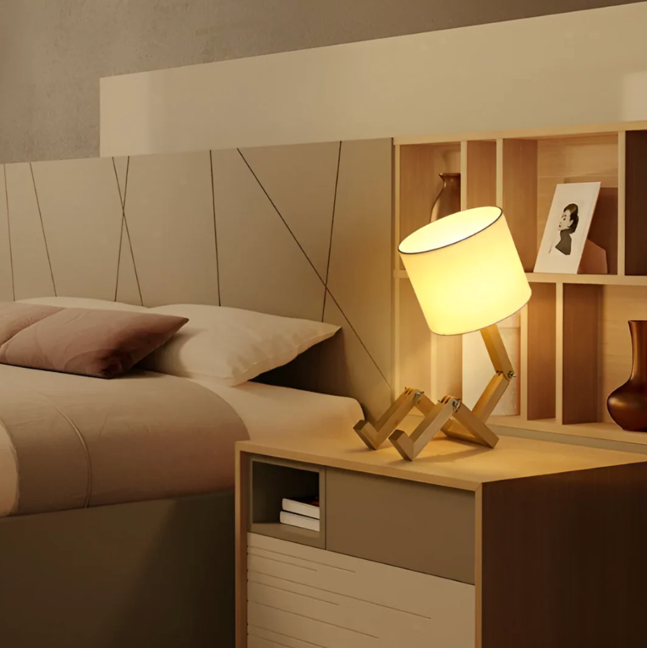 Designerska lampa stołowa drewniana – regulowana, nowoczesna forma drewniany robót