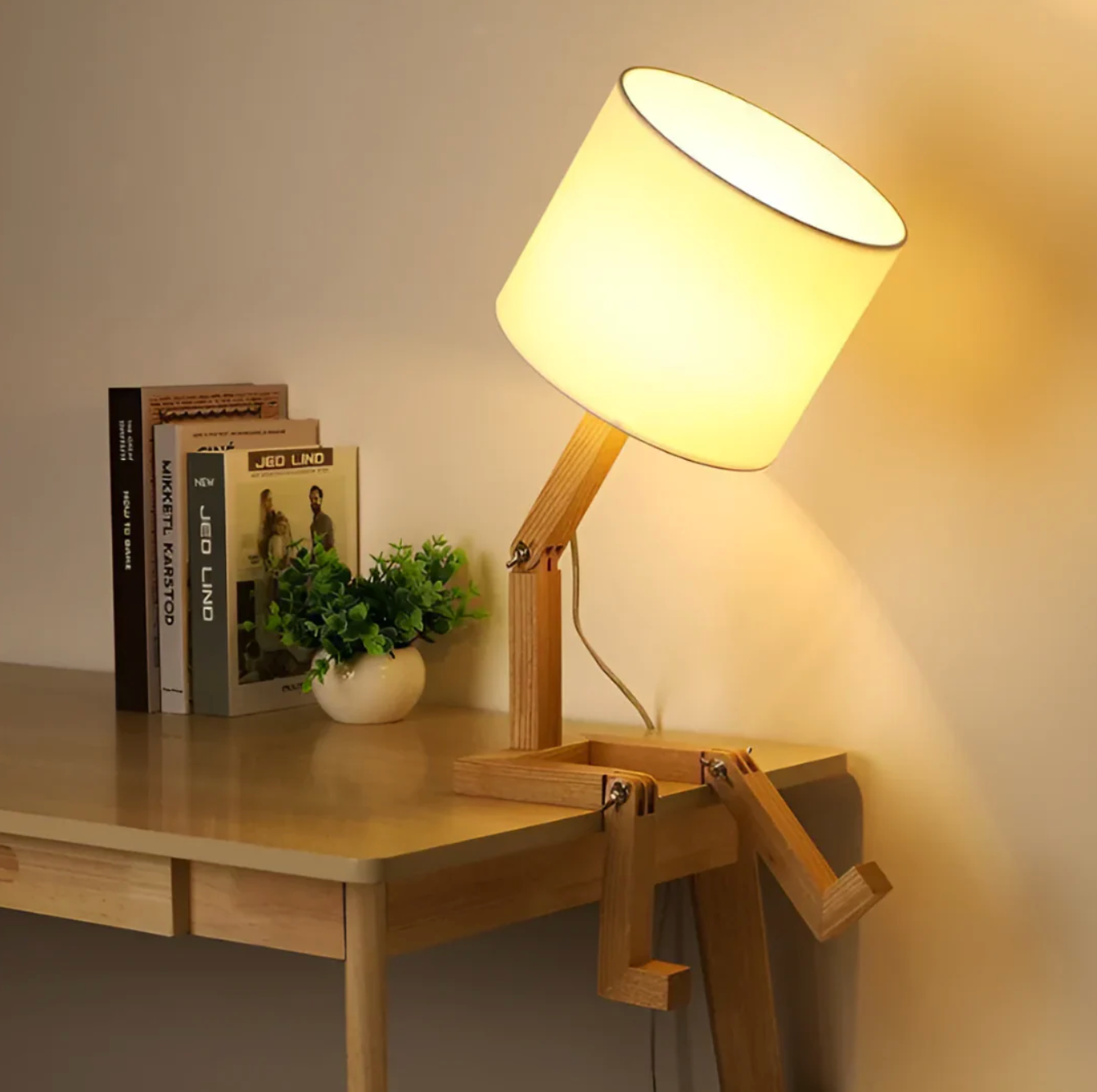 Designerska lampa stołowa drewniana – regulowana, nowoczesna forma drewniany robót