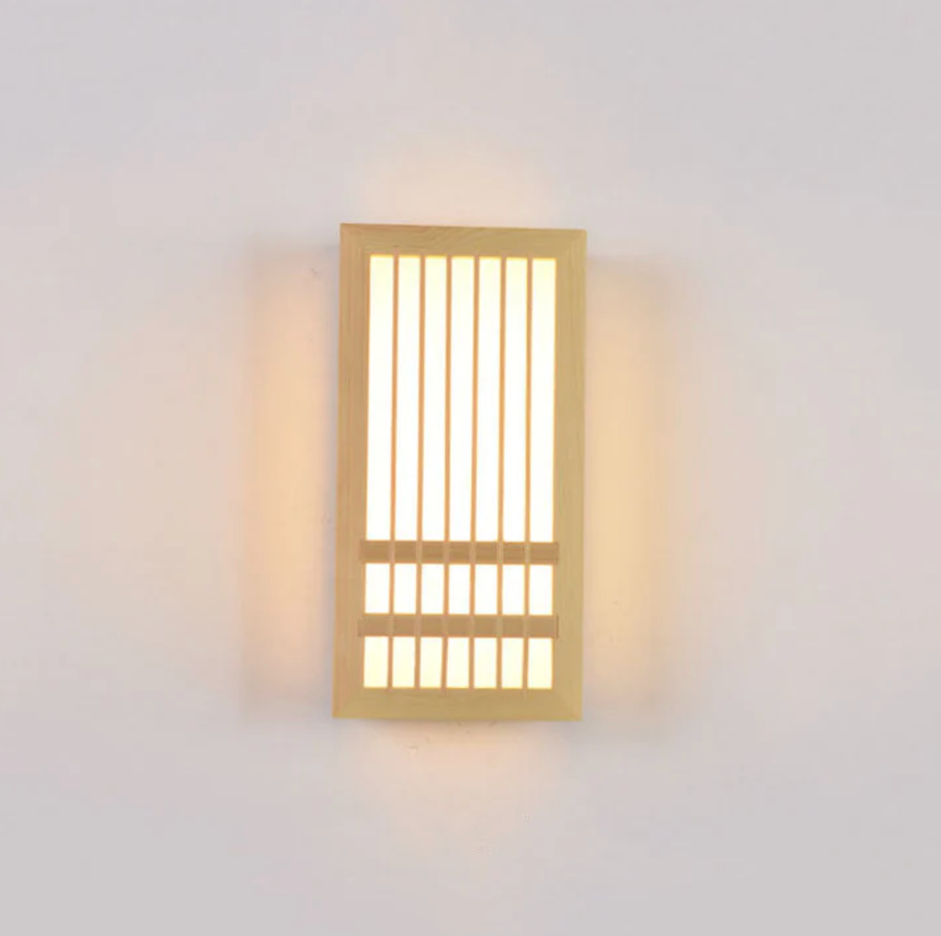 Kinkiet ścienny drewniany LED – lampa w stylu japandi z dekoracyjnym panelem