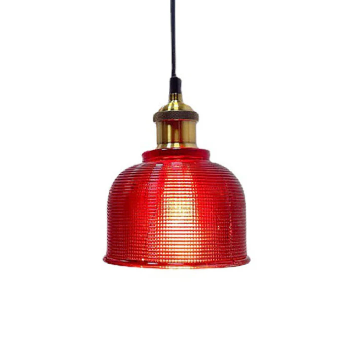 Lampa wisząca retro – szklany klosz w kolorze z mosiężnym wykończeniem
